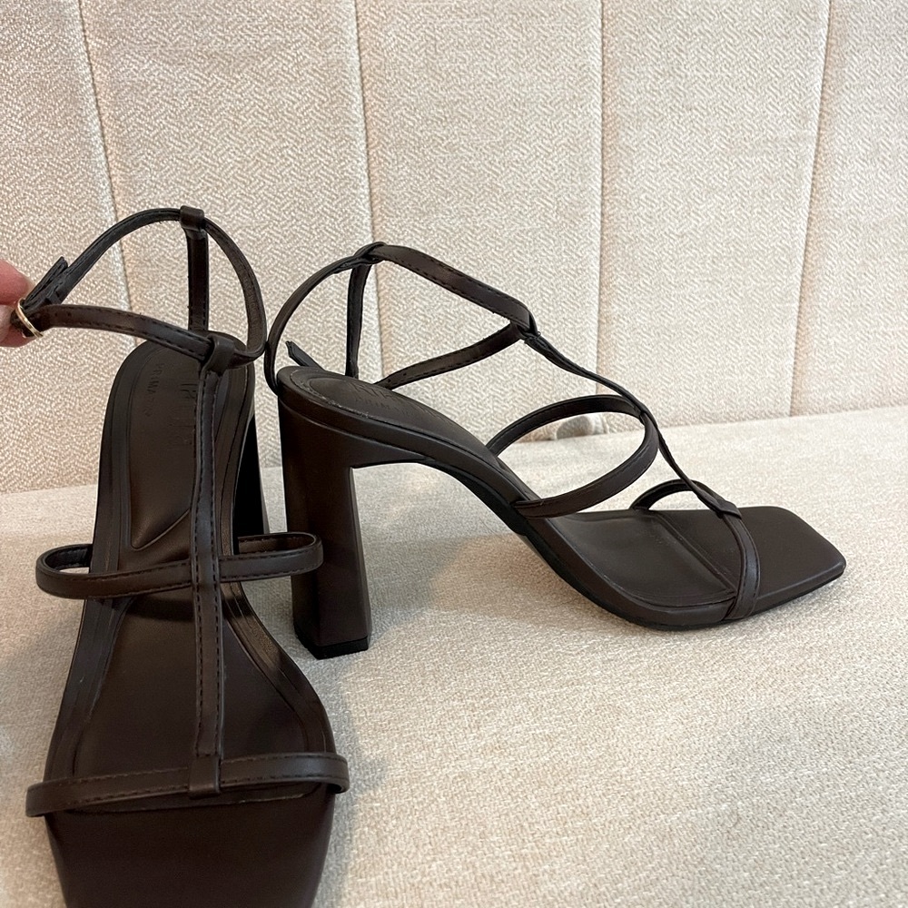 Rita Ora Elegant Brown Strappy Heels